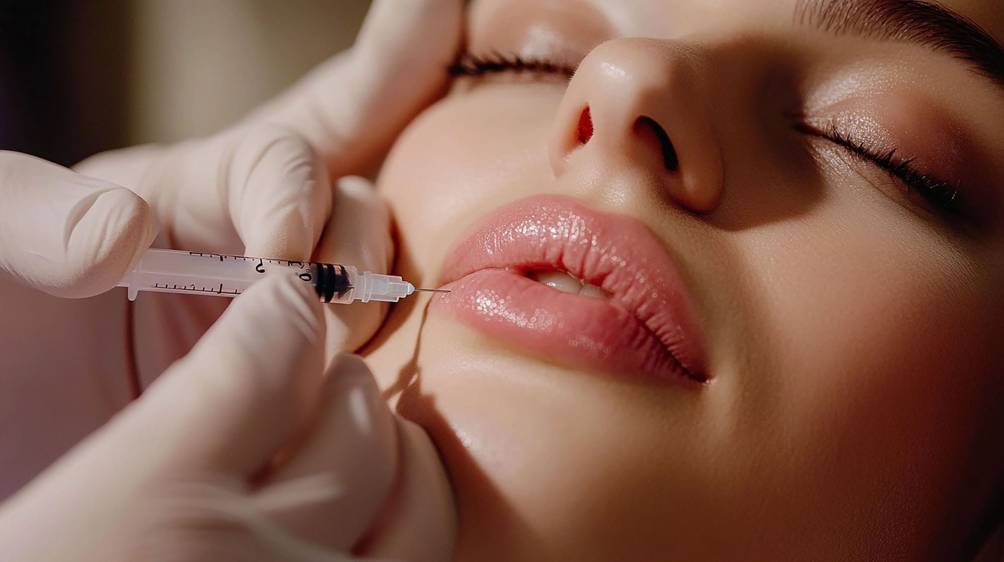 Poppend alles met een injectiespuit voor lip-filler behandeling.