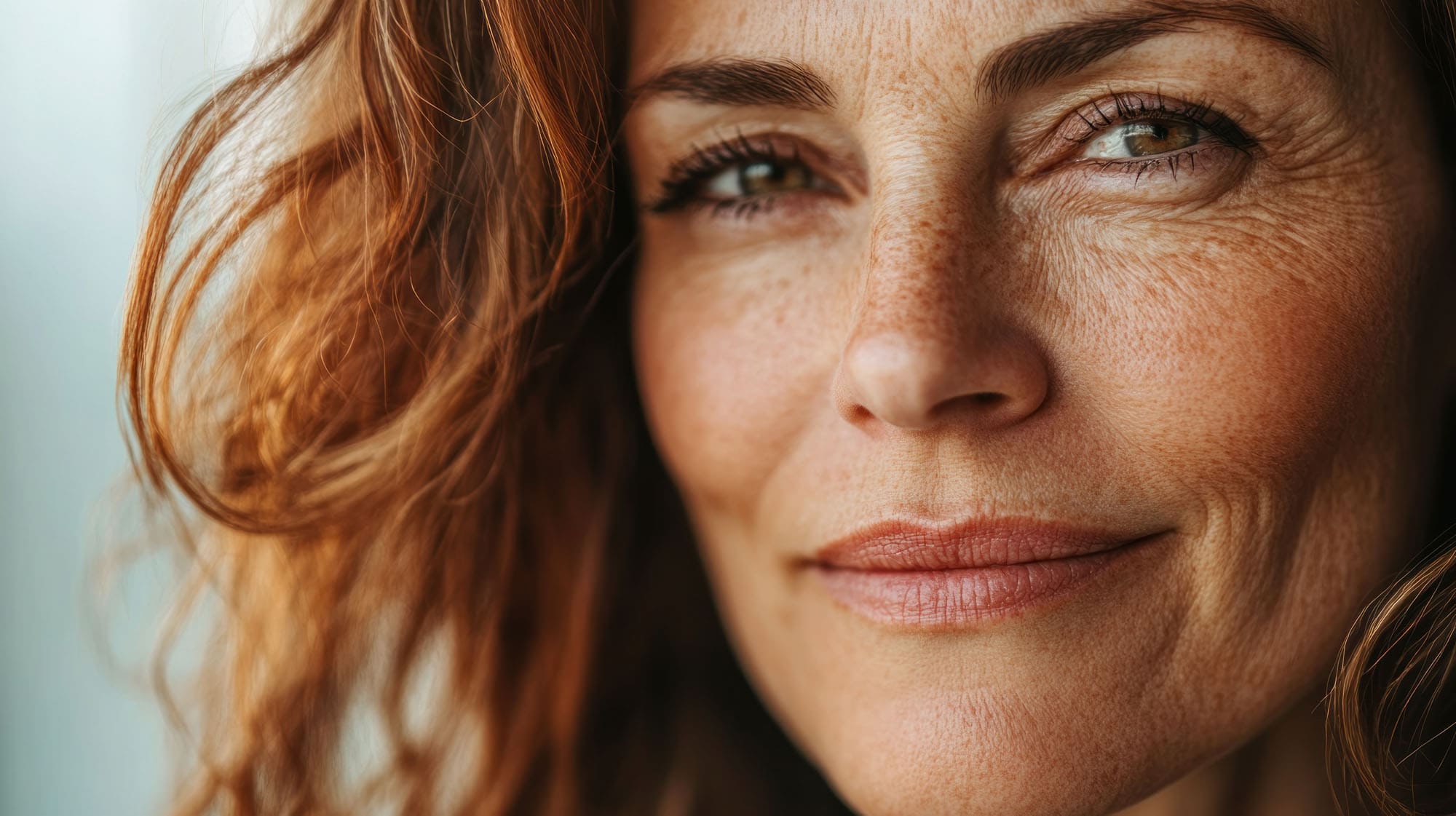 Zonverlichte vrouw met mooie huid, stralend gezicht, huidverjonging en huidverzorging bij Glow Clinic.