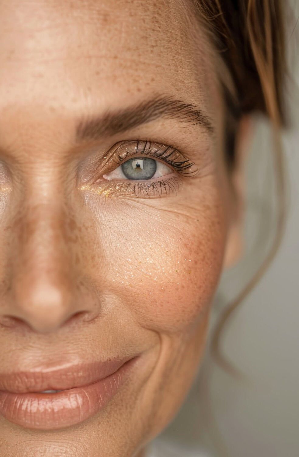 Beknopte, stralende huid met natuurlijke glow, focus op huidverbetering en huidverzorgingsbehandelingen.