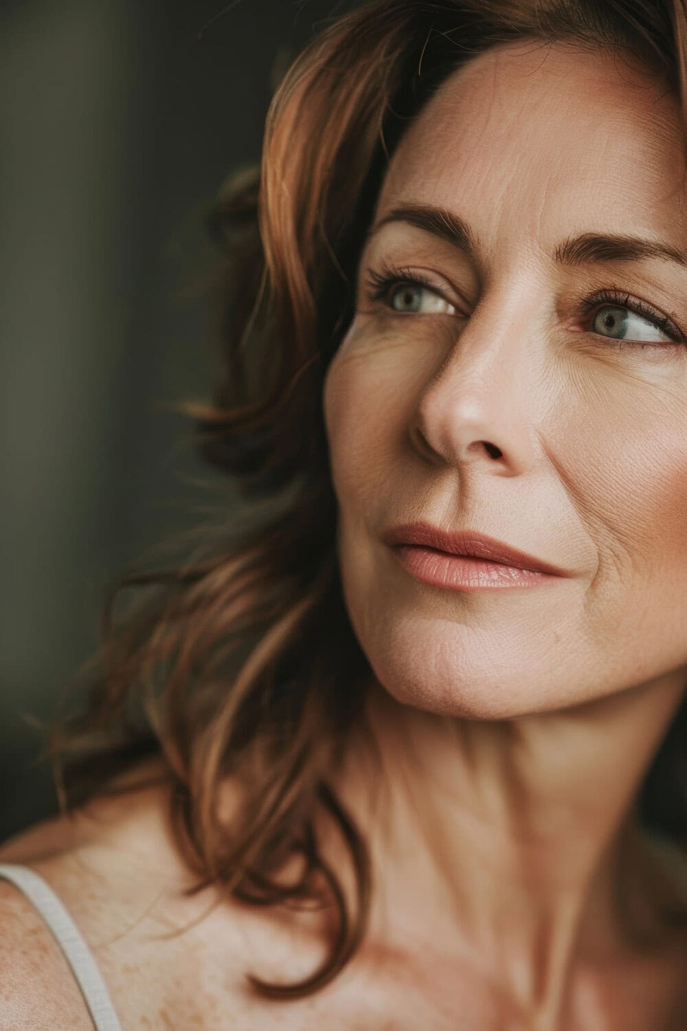 Stralende vrouw met gladde huid, huidverjonging en anti-aging behandeling, natuurlijke schoonheid, gezonde huid.