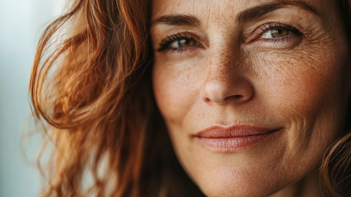 Zonverlichte vrouw met mooie huid, stralend gezicht, huidverjonging en huidverzorging bij Glow Clinic.