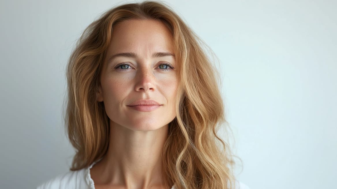Stralende vrouw met gladde huid na huidverbetering, laserbehandeling of huidverjonging bij Glow Clinic.