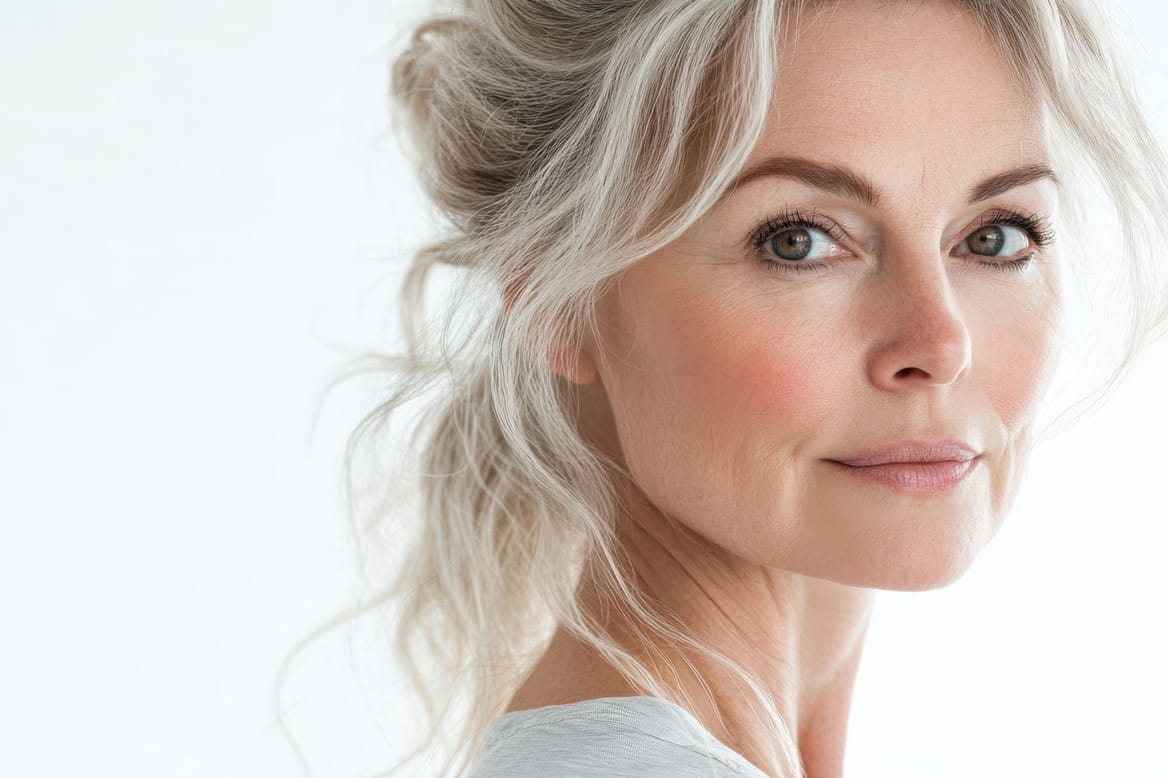 Stralende ouder wordende vrouw met gladde huid, schoonheid en huidverjonging, anti-aging behandeling, glow clinic Nederland.
