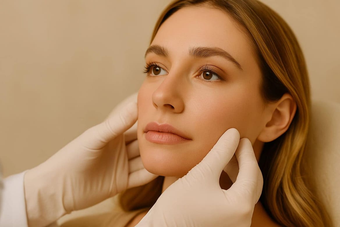 Strak en mooi uitziend gezicht met professionele huidbehandeling, oog voor beauty en verzorging door Glow Clinic.