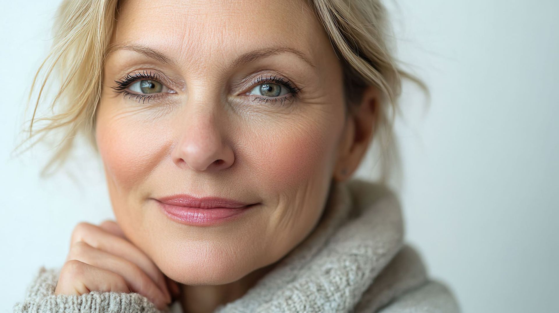 Stralende vrouw met huidverbetering, gezichtsbehandeling en anti-aging tips bij Glow Clinic.