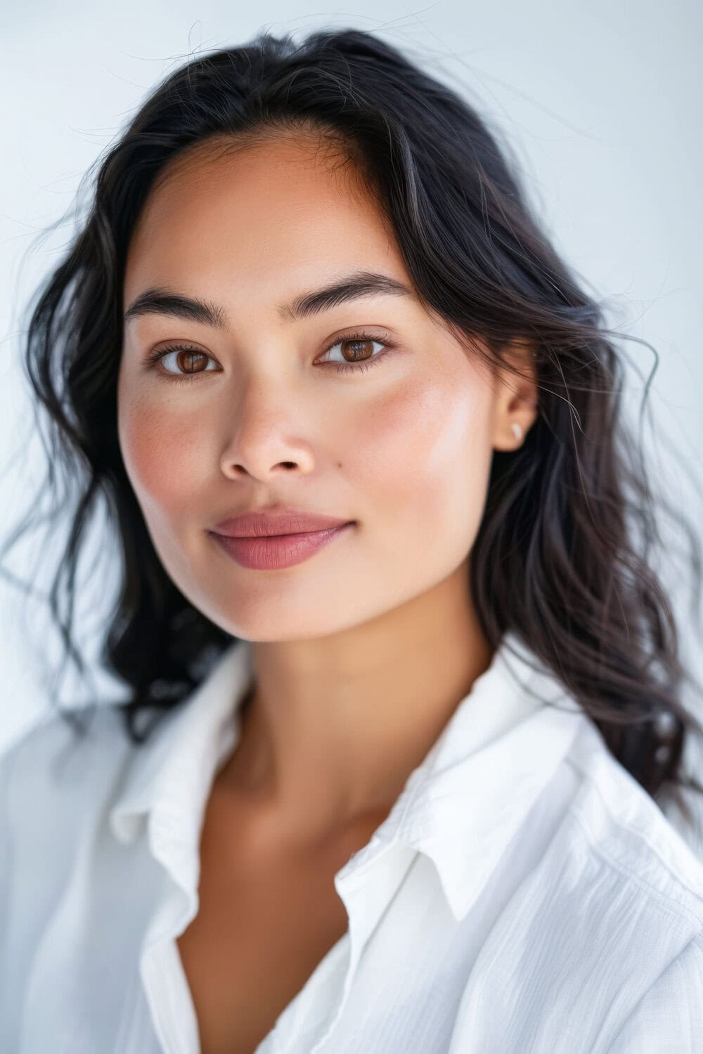 Stralende vrouw met gezonde huid, glad en mooi gezicht, natuurlijke schoonheid.