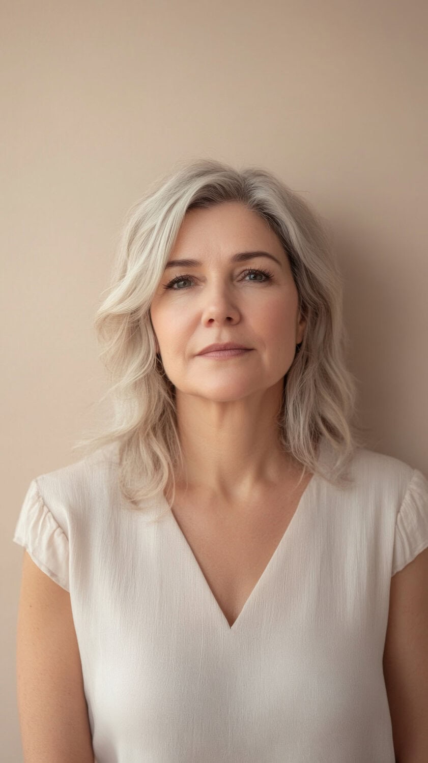 Gezicht met stralende huid en natuurlijke uitstraling, vrouw met blonde haar, huidverbetering en huidverzorging.